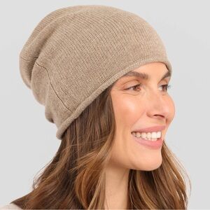 Hannah Rose CASHMERE Essential
Slouchy Beanie NWT in Natural/Vermillion